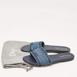 Dior Blue Denim Dway Flat Slides Size 39