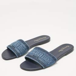 Dior Blue Denim Dway Flat Slides Size 39