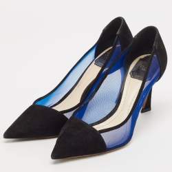 Pre Owned Dior Black/Blue Mesh and Suede Pointed Toe Pumps Size 37.5