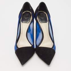 Pre Owned Dior Black/Blue Mesh and Suede Pointed Toe Pumps Size 37.5