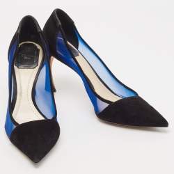 Pre Owned Dior Black/Blue Mesh and Suede Pointed Toe Pumps Size 37.5