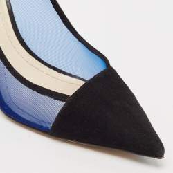 Pre Owned Dior Black/Blue Mesh and Suede Pointed Toe Pumps Size 37.5