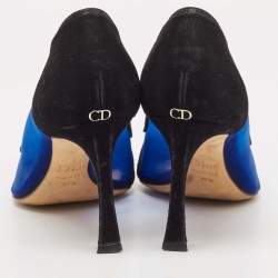 Pre Owned Dior Black/Blue Mesh and Suede Pointed Toe Pumps Size 37.5