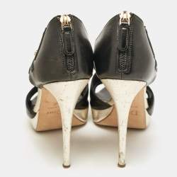 Pre Owned Dior Black/Gold Leather Bow Cut Out Platform Pumps Size 38