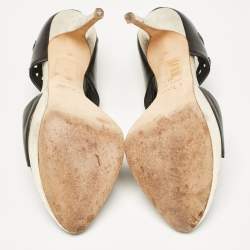 Pre Owned Dior Black/Gold Leather Bow Cut Out Platform Pumps Size 38