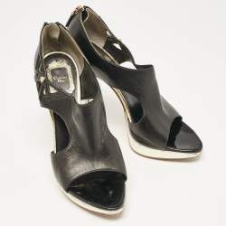 Pre Owned Dior Black/Gold Leather Bow Cut Out Platform Pumps Size 38