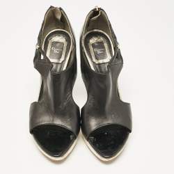 Pre Owned Dior Black/Gold Leather Bow Cut Out Platform Pumps Size 38