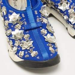 Dior Blue Mesh Fusion Crystal Embellished Slip On Sneakers Size 36.5