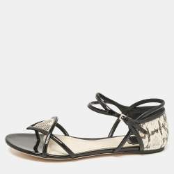 Dior Beige/Black Python and Patent Leather Venus Flat Sandals Size 40