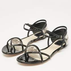 Dior Beige/Black Python and Patent Leather Venus Flat Sandals Size 40