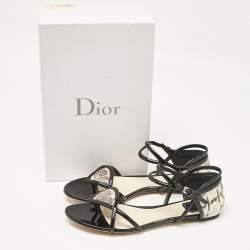 Dior Beige/Black Python and Patent Leather Venus Flat Sandals Size 40