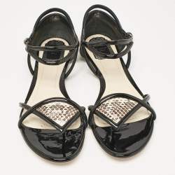 Dior Beige/Black Python and Patent Leather Venus Flat Sandals Size 40