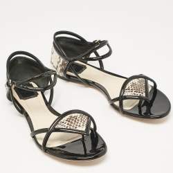 Dior Beige/Black Python and Patent Leather Venus Flat Sandals Size 40