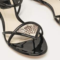 Dior Beige/Black Python and Patent Leather Venus Flat Sandals Size 40