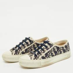 Pre Owned Dior Navy Blue/White Oblique Canvas Walk'n'Dior Low Top Sneakers Size 37.5