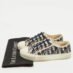 Pre Owned Dior Navy Blue/White Oblique Canvas Walk'n'Dior Low Top Sneakers Size 37.5