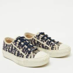 Pre Owned Dior Navy Blue/White Oblique Canvas Walk'n'Dior Low Top Sneakers Size 37.5