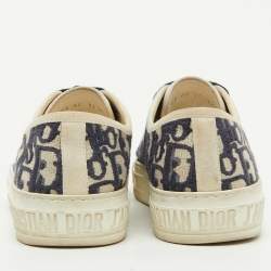 Pre Owned Dior Navy Blue/White Oblique Canvas Walk'n'Dior Low Top Sneakers Size 37.5