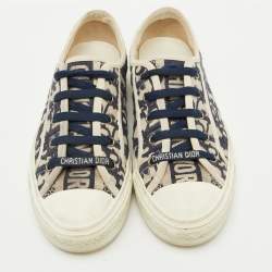 Pre Owned Dior Navy Blue/White Oblique Canvas Walk'n'Dior Low Top Sneakers Size 37.5