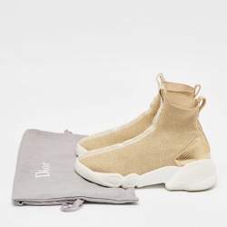 Pre Owned Dior Gold Glitter Stretch Fabric Sock High Top Sneakers Size 38.5