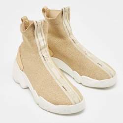 Pre Owned Dior Gold Glitter Stretch Fabric Sock High Top Sneakers Size 38.5