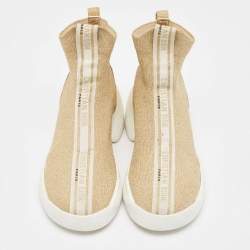 Pre Owned Dior Gold Glitter Stretch Fabric Sock High Top Sneakers Size 38.5