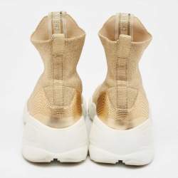 Pre Owned Dior Gold Glitter Stretch Fabric Sock High Top Sneakers Size 38.5