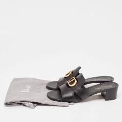 Dior Black Leather 30 Montaigne Block Heel Slide Sandals Size 40