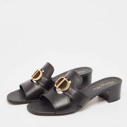 Dior Black Leather 30 Montaigne Block Heel Slide Sandals Size 40