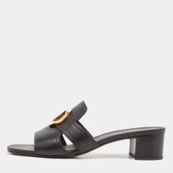 Dior Black Leather 30 Montaigne Block Heel Slide Sandals Size 40