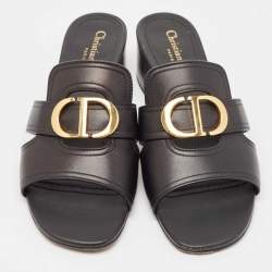 Dior Black Leather 30 Montaigne Block Heel Slide Sandals Size 40