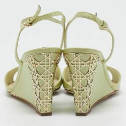Dior Light Green Leather Cannage Wedge Ankle Strap Sandals Size 41