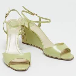 Dior Light Green Leather Cannage Wedge Ankle Strap Sandals Size 41