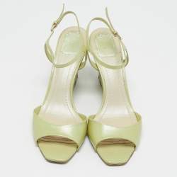 Dior Light Green Leather Cannage Wedge Ankle Strap Sandals Size 41