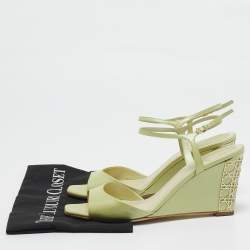Dior Light Green Leather Cannage Wedge Ankle Strap Sandals Size 41