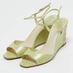 Dior Light Green Leather Cannage Wedge Ankle Strap Sandals Size 41