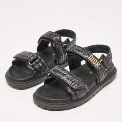 Dior Black Leather and Woven Raffia DiorAct Slingback Sandals Size 38.5