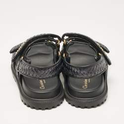 Dior Black Leather and Woven Raffia DiorAct Slingback Sandals Size 38.5