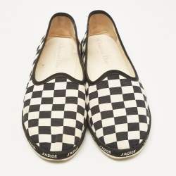 Dior Black/White Canvas Damiere Ballet Flats Size 40