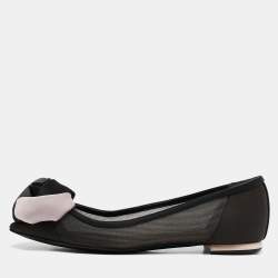 Pre Owned Dior Black/Beige Chiffon and Satin Garden Ballet Flats Size 35