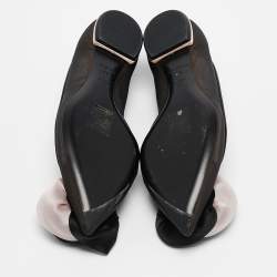 Pre Owned Dior Black/Beige Chiffon and Satin Garden Ballet Flats Size 35