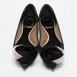Pre Owned Dior Black/Beige Chiffon and Satin Garden Ballet Flats Size 35