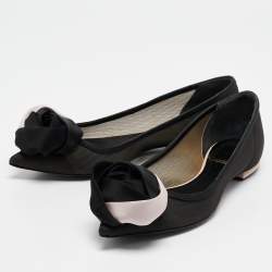 Pre Owned Dior Black/Beige Chiffon and Satin Garden Ballet Flats Size 35