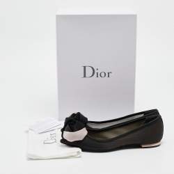 Pre Owned Dior Black/Beige Chiffon and Satin Garden Ballet Flats Size 35