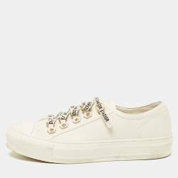 Pre Owned Dior White Canvas Walk'n'Dior Low Top Sneakers Size 38.5