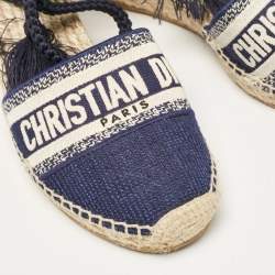 Dior Navy Blue Canvas and Knit Fabric Granville Wedge Sandals Size 41