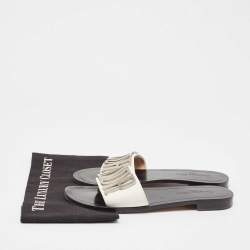 Pre Owned Dior White/Black Leather Diorevolution Slide Flats Size 42