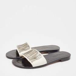 Pre Owned Dior White/Black Leather Diorevolution Slide Flats Size 42