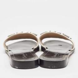 Pre Owned Dior White/Black Leather Diorevolution Slide Flats Size 42