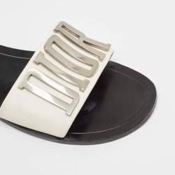 Pre Owned Dior White/Black Leather Diorevolution Slide Flats Size 42